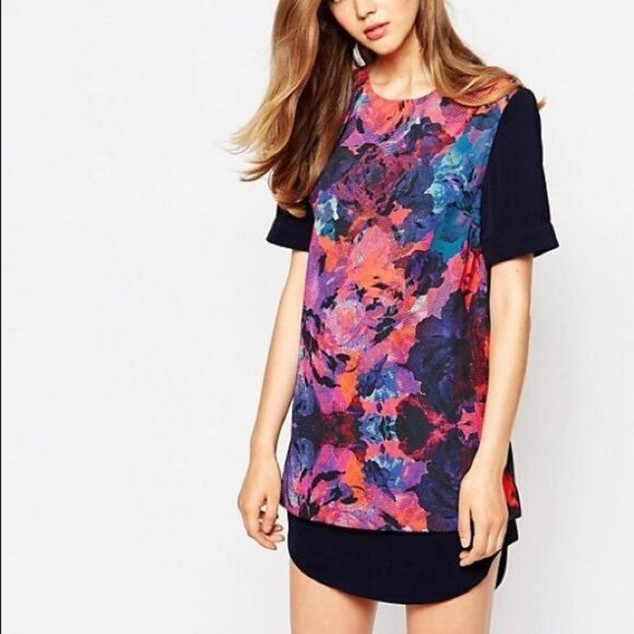 Finders Keepers Back to Basics Dress in Dark Rose Navy - Picture 1 of 8